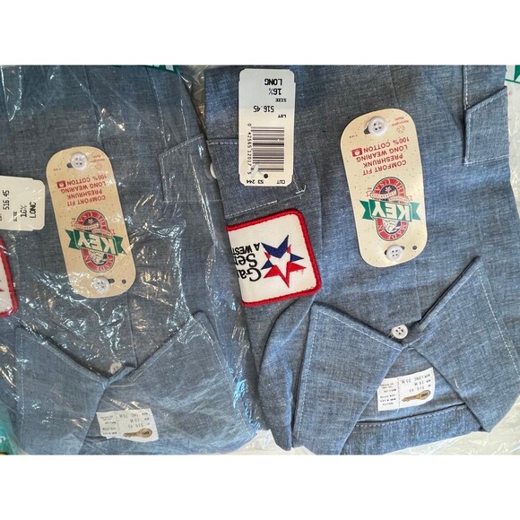 NEW KEY WORK DENIM SHIRTS blue gas service neck, 16 1/2 length 35 NWT set of 2 - Picture 8 of 9